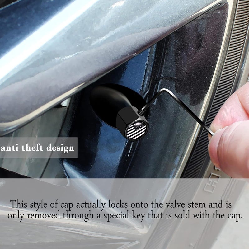 Dsycar أغطية صمّامات إطارات السيارة من ٧سلندر - تناسب جميع السيارات، تصميم علم، أسود، ١٢ قطعة - Image 2