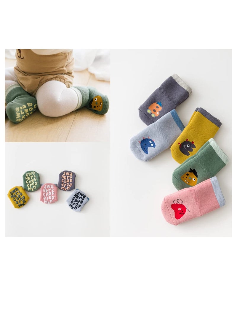 Baby Anti Slip Socks 5 Pairs Thick Warm Cotton with Grips Kids Children Animal Non Skid Floor for Boys Girls Size S 1 to 3 Years - Image 4