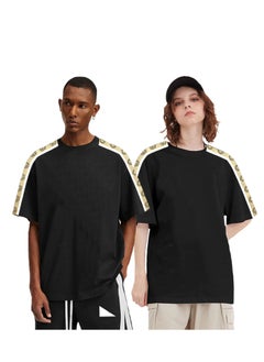 G&G AVENUE Oversized Unisex Summer Short Sleeve T-shirt Couple Style Spliced Ribbon Bottom Shirt Drop Shoulder Top Heavy cotton fabric  - Image 1