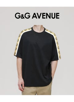 G&G AVENUE Oversized Unisex Summer Short Sleeve T-shirt Couple Style Spliced Ribbon Bottom Shirt Drop Shoulder Top Heavy cotton fabric  - Image 2