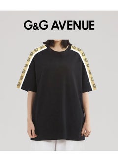 G&G AVENUE Oversized Unisex Summer Short Sleeve T-shirt Couple Style Spliced Ribbon Bottom Shirt Drop Shoulder Top Heavy cotton fabric  - Image 3