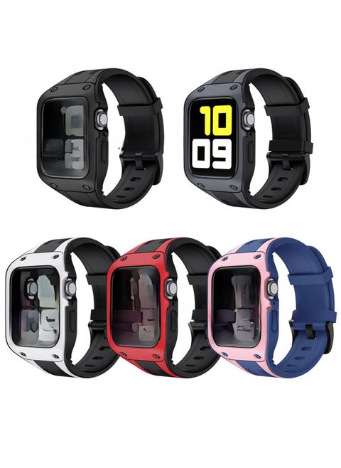 Suitable For Apple Watch 123456 Generation For Apple Watch Silicone Tpu All-in-one Two-color Protective Case Protective Case-Color:E2 One Two-color Protective Shell Black And White (including Packaging)-Exterior Dimension:42/44mm