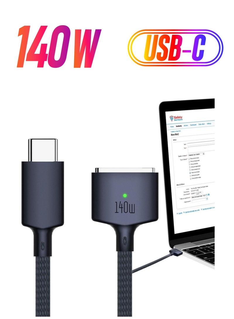 KASTWAVE USB-C to Magnetic 3 Cable, 140W Safe Charging Cable for 14“ 16” MacBook Pro 2021 M1 Pro & Max, MacBook Air 2022 M2, MacBook Pro 2023 M2 Pro & Max - 6.6ft - Image 1