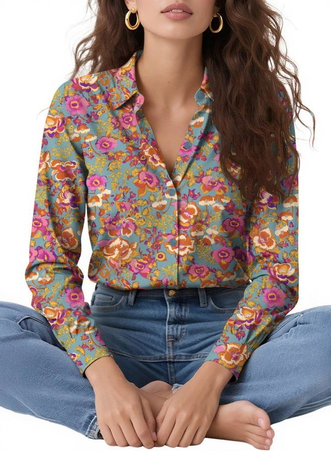 COUXILY Soft Non-Iron & Wrinkle-Free Womens Button Down Shirts with Mulberry Silk Long Sleeve Blouse Casual Work Tops, S04 Floral 02, L - Image 5