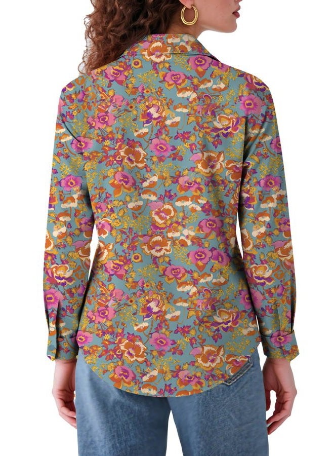 COUXILY Soft Non-Iron & Wrinkle-Free Womens Button Down Shirts with Mulberry Silk Long Sleeve Blouse Casual Work Tops, S04 Floral 02, L - Image 4