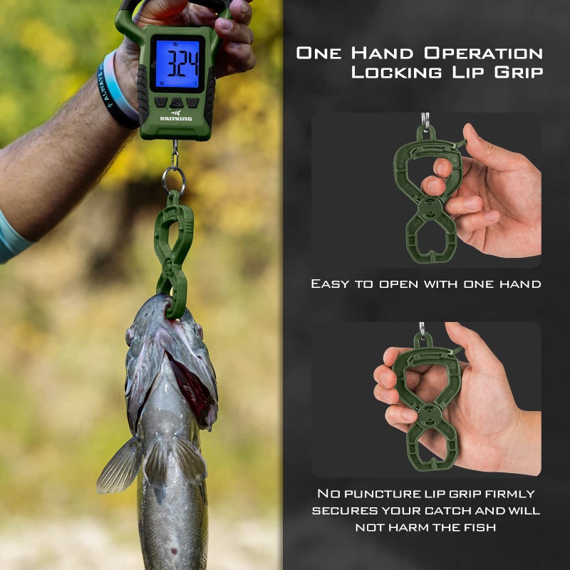 KastKing Fish Scale, WideView Floating Waterproof Digital Scale with No-Puncture Lip Gripper, 2.5” Large LCD Display, 110lb Capacity, Stores up to 9 Weights, Green - Image 4