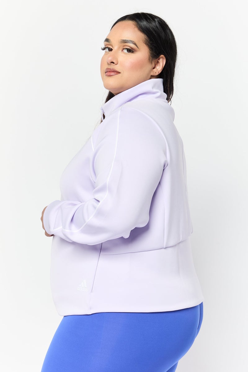 Adidas جاكيت تدريب بأكمام طويلة للنساء بحجم كبير، لافندر - Image 3