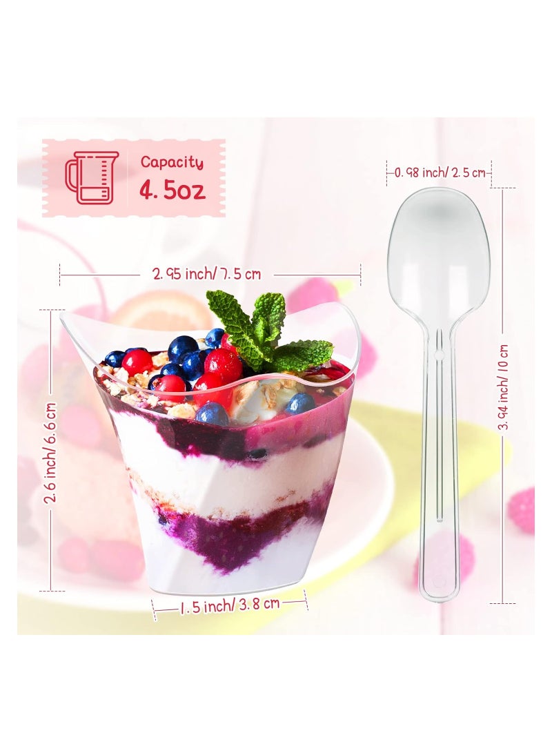 SOLARAE 200PCS Plastic Dessert Cups without Lids, 4.5 oz Mini Clear Dessert Cups with Spoons, Disposable Trifle Mousse Dessert Cup, Triangular Parfait Appetizers Tumbler Pudding Fruit Serve Cup, for Party - Image 4