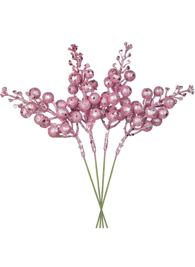 DearHouse DearHouse 14 Pack Christmas Glitter Berries Stems  7.8Inch Artificial Christmas Picks for Christmas Tree Ornaments  DIY Xmas Wreath  Crafts  Holiday and Home Decor (Pink)  - Image 1