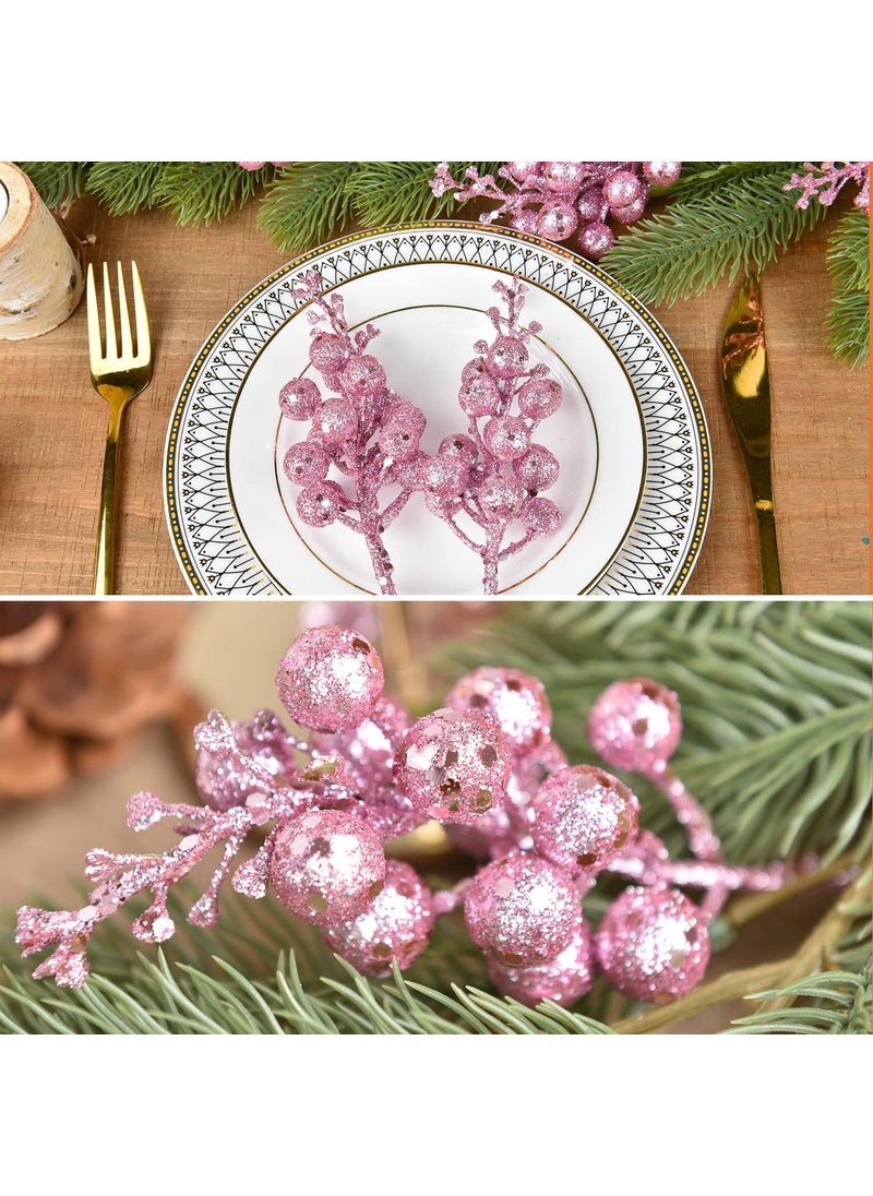 DearHouse DearHouse 14 Pack Christmas Glitter Berries Stems  7.8Inch Artificial Christmas Picks for Christmas Tree Ornaments  DIY Xmas Wreath  Crafts  Holiday and Home Decor (Pink)  - Image 2