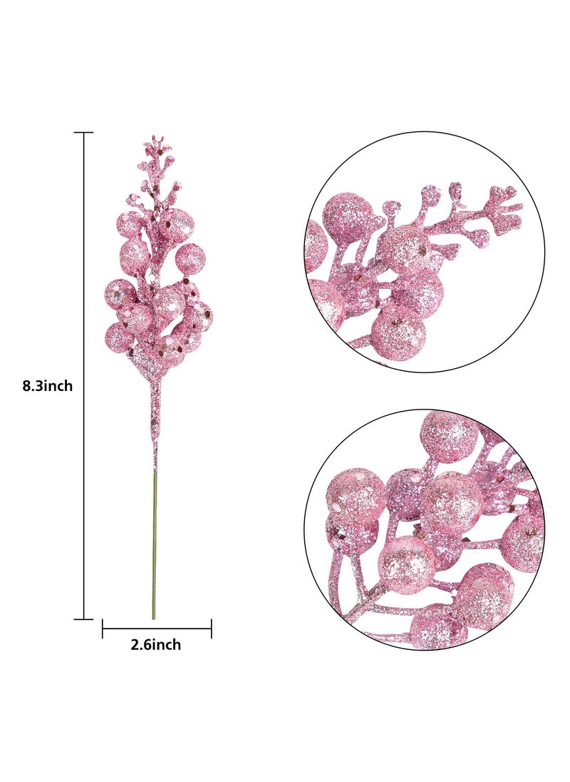 DearHouse DearHouse 14 Pack Christmas Glitter Berries Stems  7.8Inch Artificial Christmas Picks for Christmas Tree Ornaments  DIY Xmas Wreath  Crafts  Holiday and Home Decor (Pink)  - Image 4
