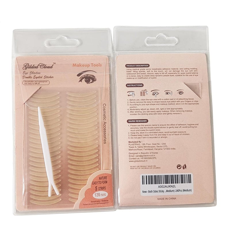 Gilded Cloud Both Sides Sticky Ultra Instant Lift Without Surgery Hooded, Droopy, Uneven, Mono-Eyelids Invisible Fiber Double Side Tapes Stickers 240Pcs (Medium) - Image 2