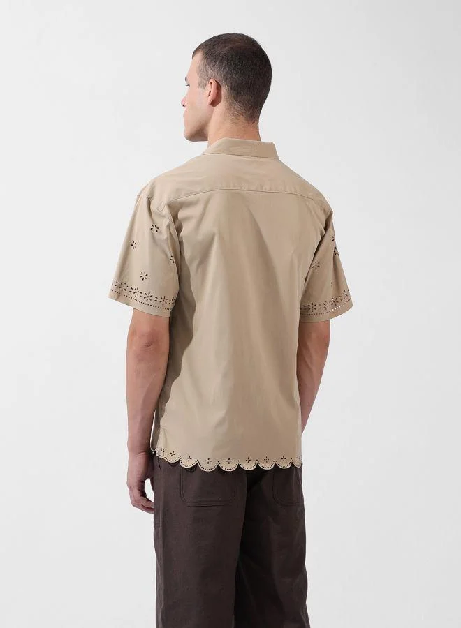 The Indian Garage Co Men Relaxed Fit Solid Cuban Collar Half Sleeves Shirt