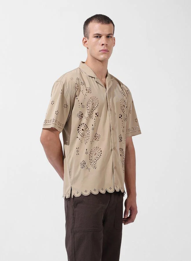 The Indian Garage Co Men Relaxed Fit Solid Cuban Collar Half Sleeves Shirt
