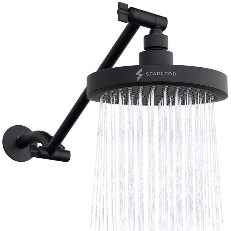 SparkPod Round Rain Shower Head with Extension Arm Height Adjustable Shower Head with High Pressure Performance Easy 1Minute Installation 6 Round Midnight Black Matte - Image 2