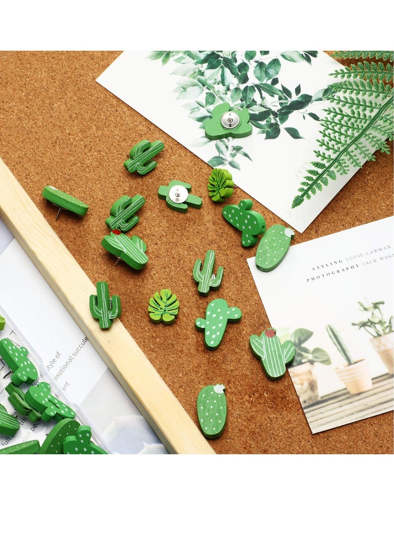 SYOSI دبابيس خشبية، دبابيس إبهام على شكل أوراق نخيل الصبار، دبابيس إبهام لطيفة مزخرفة لتعليق الصور على الحائط، أو الخرائط، أو لوحة الإعلانات، أو لوحات الفلين (50 قطعة) - Image 4