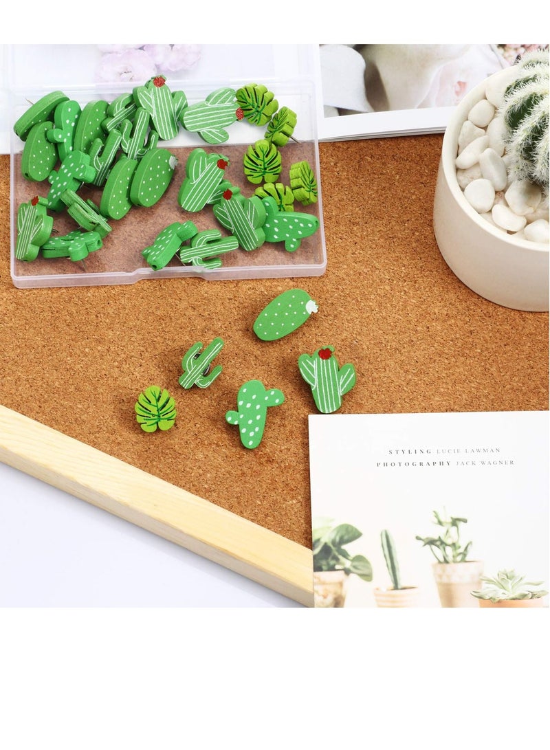 SYOSI دبابيس خشبية، دبابيس إبهام على شكل أوراق نخيل الصبار، دبابيس إبهام لطيفة مزخرفة لتعليق الصور على الحائط، أو الخرائط، أو لوحة الإعلانات، أو لوحات الفلين (50 قطعة) - Image 3