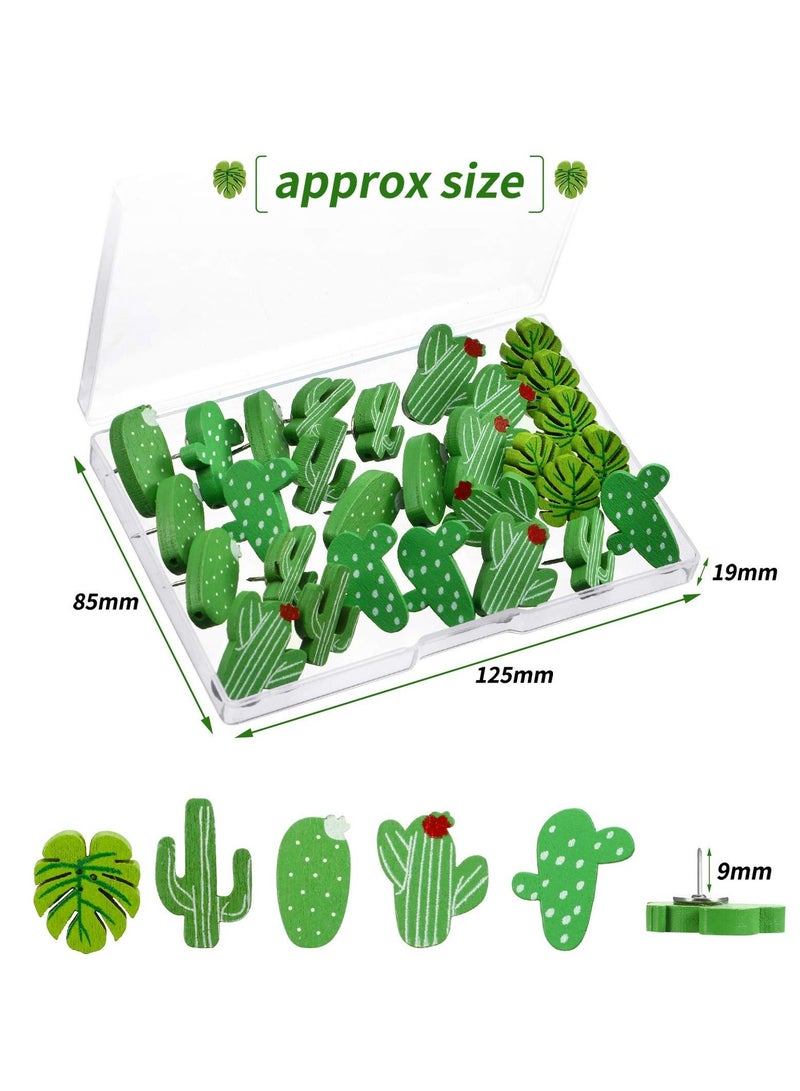 SYOSI دبابيس خشبية، دبابيس إبهام على شكل أوراق نخيل الصبار، دبابيس إبهام لطيفة مزخرفة لتعليق الصور على الحائط، أو الخرائط، أو لوحة الإعلانات، أو لوحات الفلين (50 قطعة) - Image 2