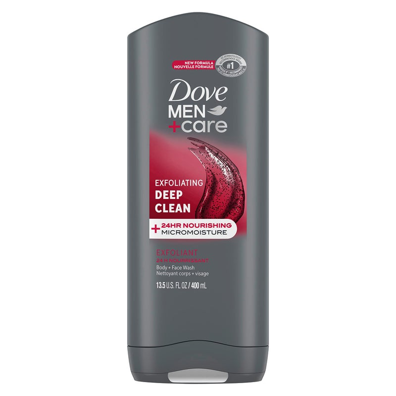 Dove Men+Care DOVE MEN + CARE Body and Face Wash Exfoliating Deep Clean Body Wash for Men with 24-Hour Nourishing Micromoisture Technology, 13.5 oz - Image 1