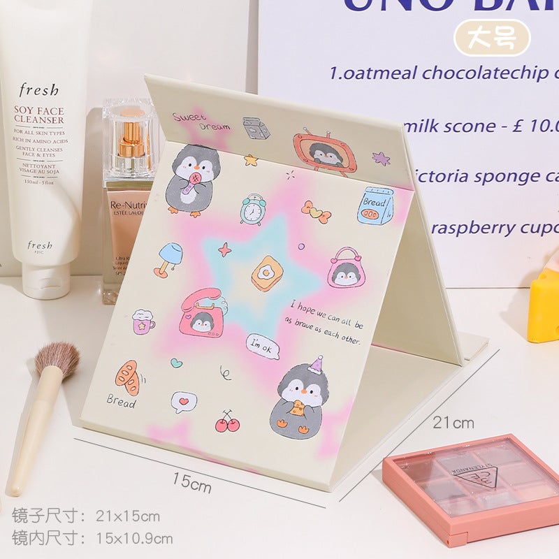 Cute Cartoon Folding Mirror Middle School Students' Portable Cosmetic Mirror High Color Value Desktop Adjustable Mirror - Image 1
