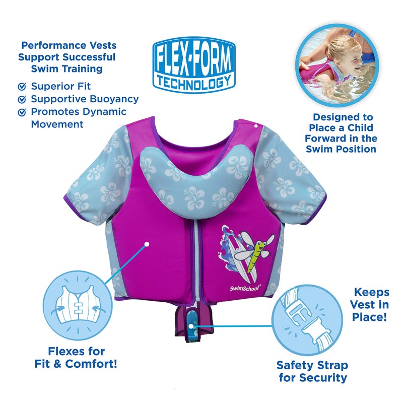 SwimSchool Swim Trainer - Small/Medium - Swim Vest with Shoulder Sleeves, Adjustable Safety Strap, and Removable Chin-Up Collar -Pink/Aqua - Image 3