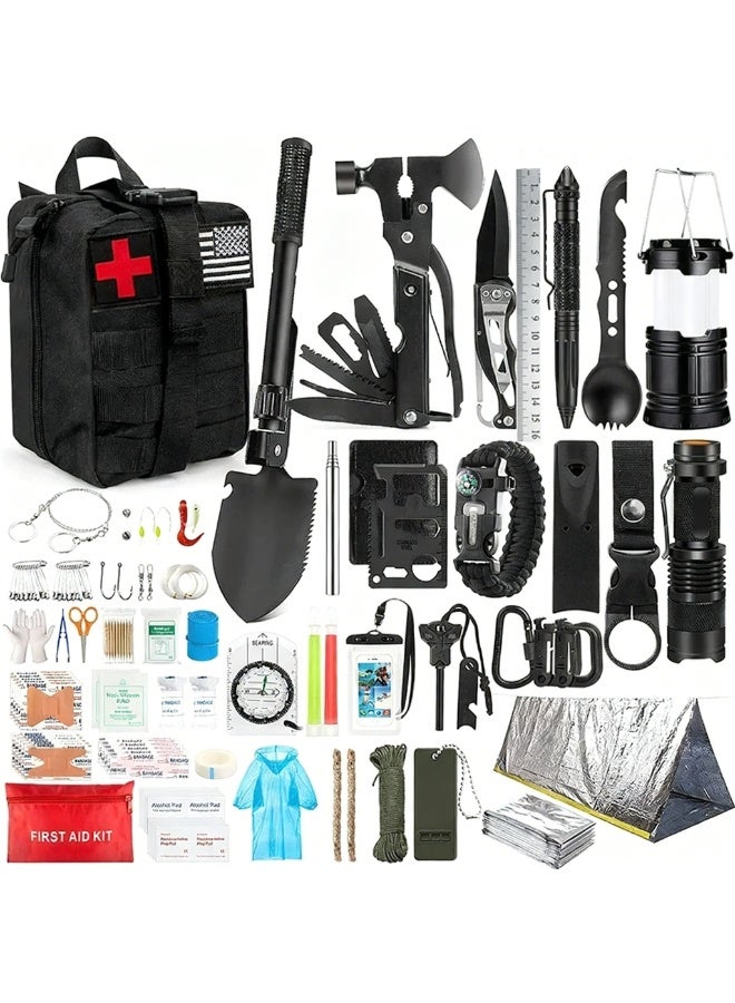 COYO عدة البقاء، معدات البقاء، مجموعة الإسعافات الأولية مع حقيبة متوافقة مع النظام وخيمة طوارئ، مجموعة الطوارئ للزلازل، مغامرات في الهواء الطلق، المشي، الصيد، هدايا للرجال والنساء