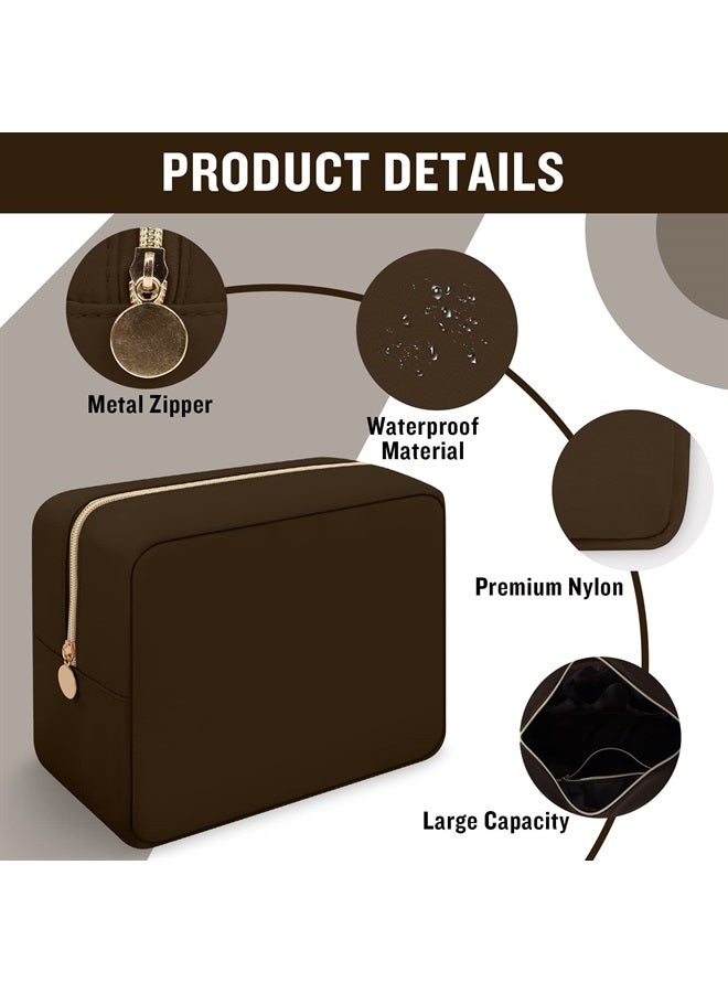 Iqimott حقيبة مكياج كبيرة من النايلون، حقيبة سفر، حقيبة تجميل كبيرة، منظم مكياج بسعة كبيرة، حقيبة أدوات شخصية من النايلون، حقيبة تخزين كبيرة مقاومة للماء للنساء والفتيات والمراهقات (بني) - Image 2