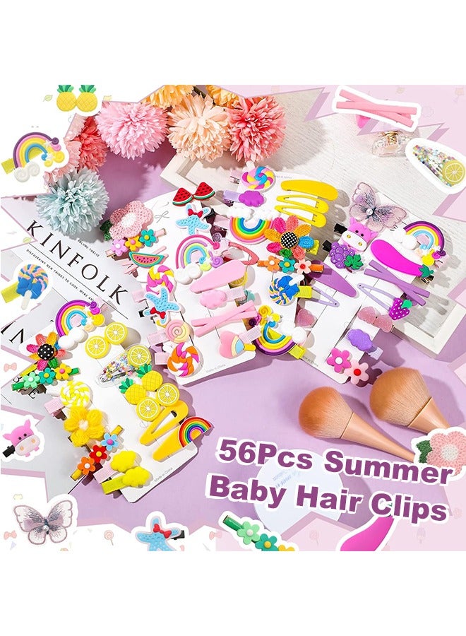 56Pcs Hair Accessories for Girls, Baby Hair Clips, Cute Non Slip Hair Barrettes, Starfish Calf Flower Fruit Dessert Butterfly Candy Patterns Hair Pins for Toddlers (Summer Style) - Image 2