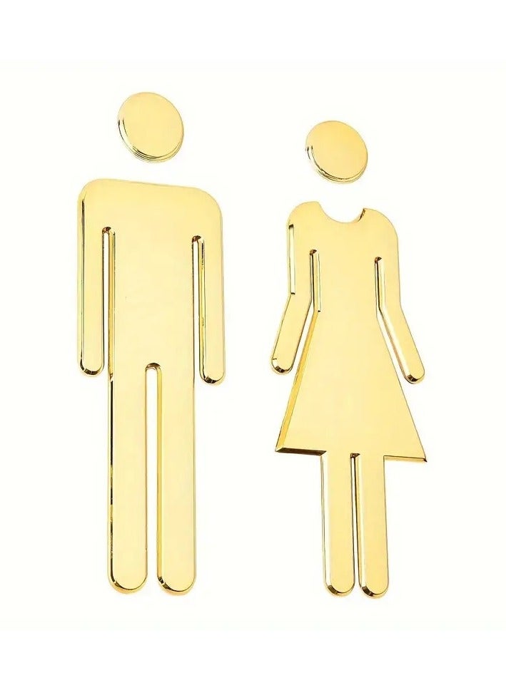 Generic 2 Pcs Premium Acrylic Bathroom Toilet Door Sign Set Durable Wall Mounting for Male/Female Facilities Signs for Door Unisex Bathroom Sign - Gold  - Image 1