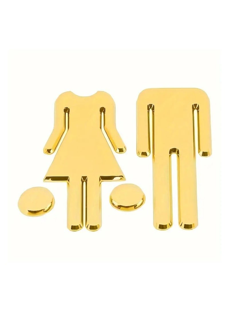 Generic 2 Pcs Premium Acrylic Bathroom Toilet Door Sign Set Durable Wall Mounting for Male/Female Facilities Signs for Door Unisex Bathroom Sign - Gold  - Image 2