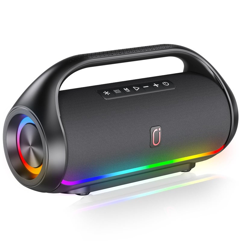 HWWR Bluetooth Speaker, IPX5 Waterproof Portable Bluetooth Speaker with Powerful Bass & LED Lights, BT5.3, Wireless Stereo Pairing for Home Party, Beach, Outdoor Camping, Support USB/TF Card/AUX/TWS - Image 1
