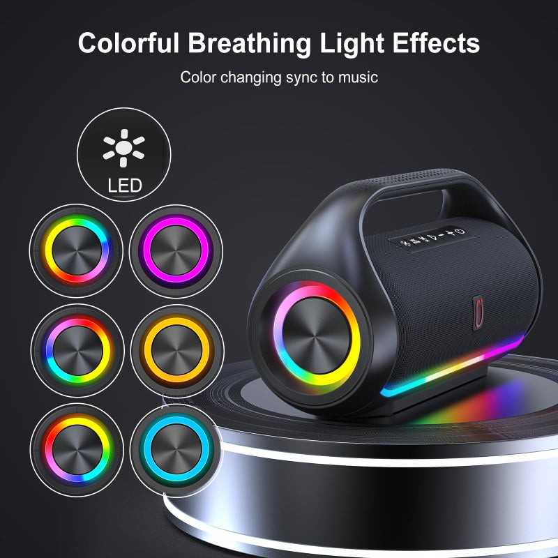 HWWR Bluetooth Speaker, IPX5 Waterproof Portable Bluetooth Speaker with Powerful Bass & LED Lights, BT5.3, Wireless Stereo Pairing for Home Party, Beach, Outdoor Camping, Support USB/TF Card/AUX/TWS - Image 3