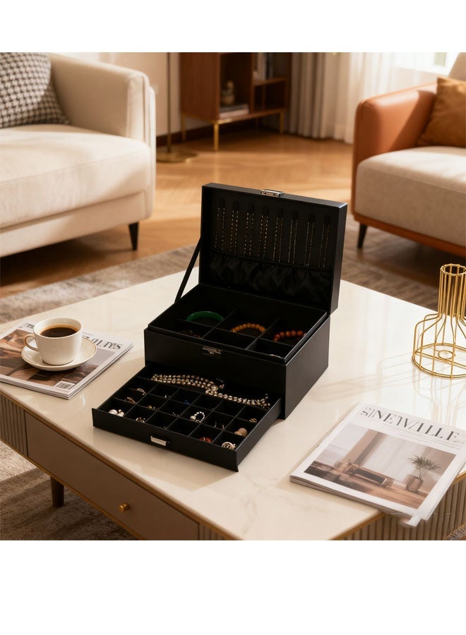 Bukela Jewelry Box Organizer for Women Girls,3-Layer Jewelry Organizer with Lock and Drawer,Portable Jewellery Holder Removable Grids Tray Storage Case for Earring Rings Necklaces Bracelets Sunglasses - Image 5