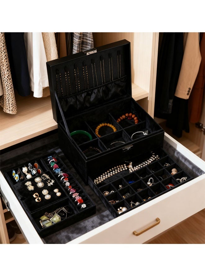 Bukela Jewelry Box Organizer for Women Girls,3-Layer Jewelry Organizer with Lock and Drawer,Portable Jewellery Holder Removable Grids Tray Storage Case for Earring Rings Necklaces Bracelets Sunglasses - Image 4