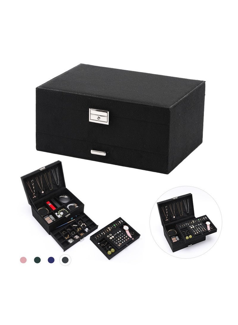 Bukela Jewelry Box Organizer for Women Girls,3-Layer Jewelry Organizer with Lock and Drawer,Portable Jewellery Holder Removable Grids Tray Storage Case for Earring Rings Necklaces Bracelets Sunglasses - Image 2