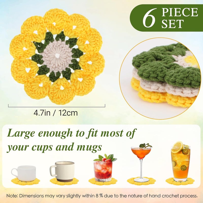 kilofly 6 pc Flower Crochet Coasters for Drinks 12cm 4.7" Handmade Doilies Set - Image 2