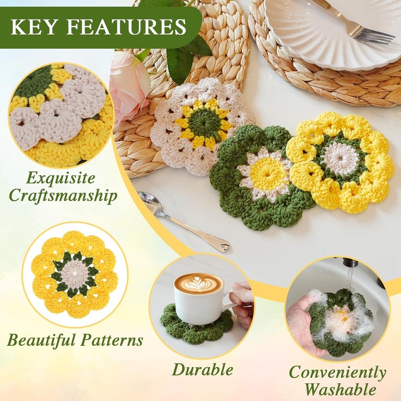 kilofly 6 pc Flower Crochet Coasters for Drinks 12cm 4.7" Handmade Doilies Set - Image 3