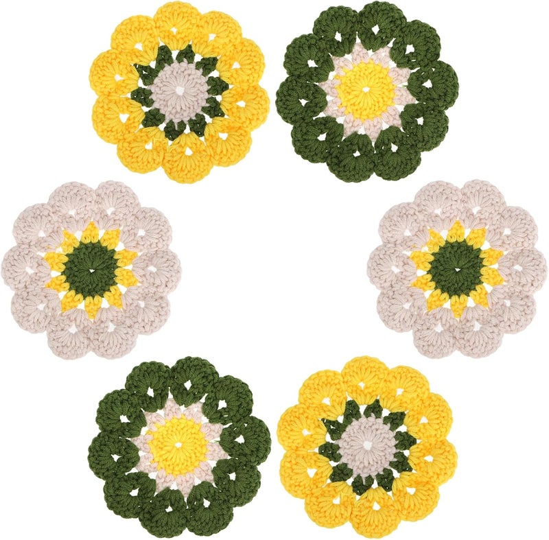 kilofly 6 pc Flower Crochet Coasters for Drinks 12cm 4.7" Handmade Doilies Set - Image 1