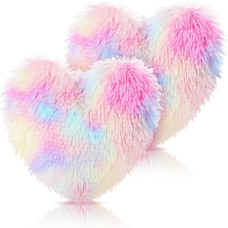 Marsui 2 Pcs Fluffy Heart Shaped Plush Pillow Cute Throw Cushion Stuffed Heart Decorative Pillow Toy Gift for Chair Sofa Living RoomLong PlushColorful - Image 1