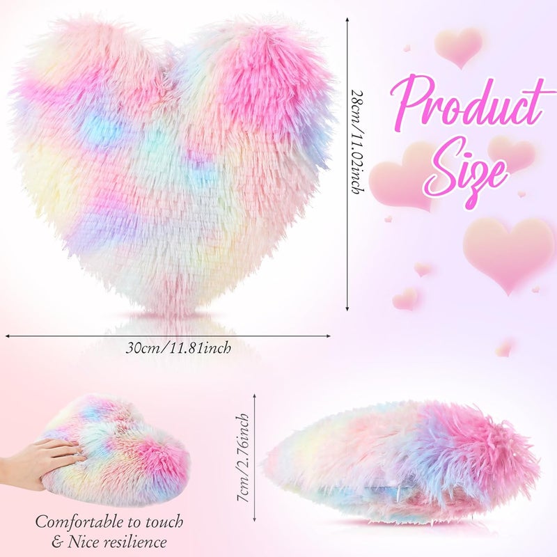 Marsui 2 Pcs Fluffy Heart Shaped Plush Pillow Cute Throw Cushion Stuffed Heart Decorative Pillow Toy Gift for Chair Sofa Living RoomLong PlushColorful - Image 2
