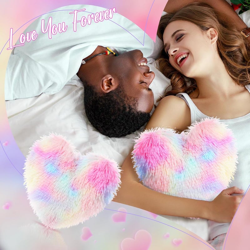 Marsui 2 Pcs Fluffy Heart Shaped Plush Pillow Cute Throw Cushion Stuffed Heart Decorative Pillow Toy Gift for Chair Sofa Living RoomLong PlushColorful - Image 3