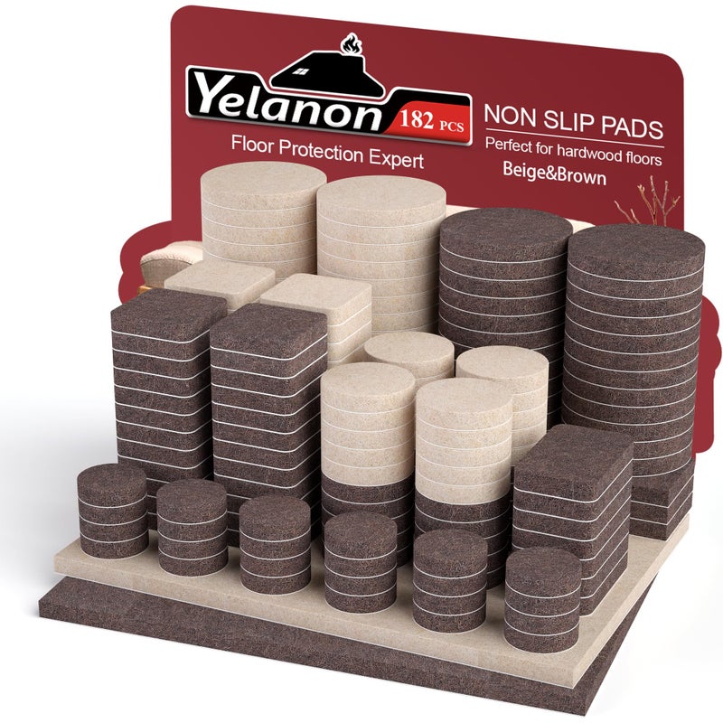 Yelanon Felt Furniture Pads 182 Pcs Premium Felt Pads for Chair Legs Furniture Floor Protectors for Hardwood FloorsBrown Beige - Image 2