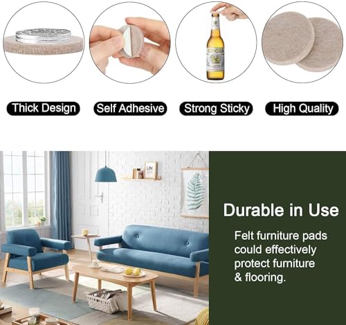 Yelanon Felt Furniture Pads 182 Pcs Premium Felt Pads for Chair Legs Furniture Floor Protectors for Hardwood FloorsBrown Beige - Image 3