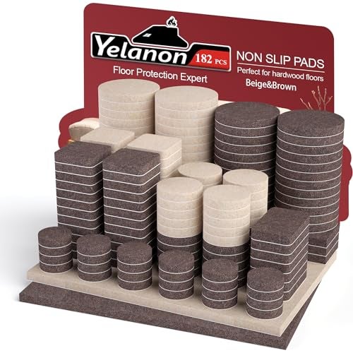 Yelanon Felt Furniture Pads 182 Pcs Premium Felt Pads for Chair Legs Furniture Floor Protectors for Hardwood FloorsBrown Beige - Image 1