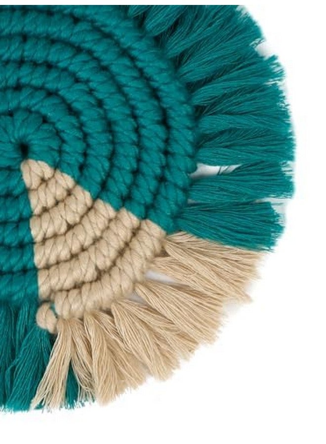 My Creative Hut Macrame Set of 4 Round Coasters Bohemian Style, Handmade, More Absorbent, Traditional, Diwali Gifting, Multipurpose, Big Size (Teal Beige) - Image 3