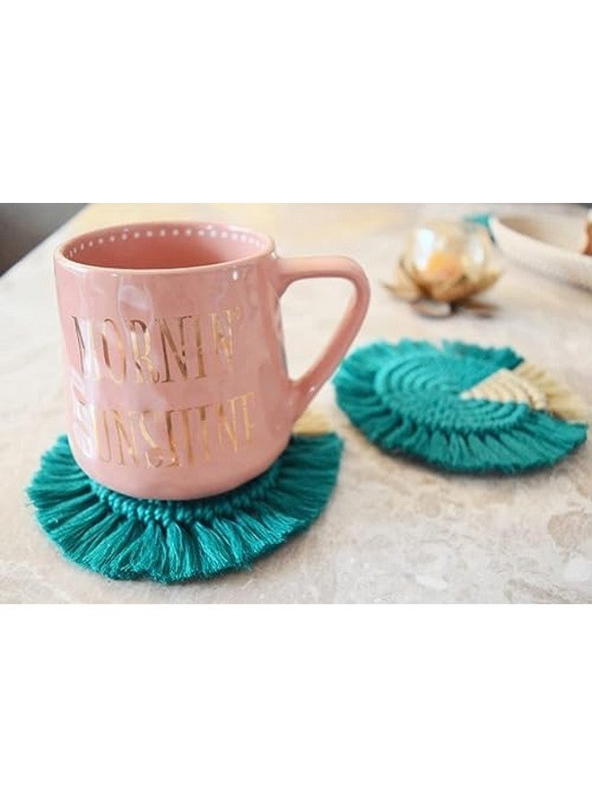 My Creative Hut Macrame Set of 4 Round Coasters Bohemian Style, Handmade, More Absorbent, Traditional, Diwali Gifting, Multipurpose, Big Size (Teal Beige) - Image 4