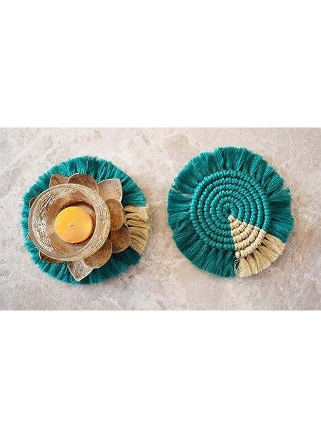 My Creative Hut Macrame Set of 4 Round Coasters Bohemian Style, Handmade, More Absorbent, Traditional, Diwali Gifting, Multipurpose, Big Size (Teal Beige) - Image 5