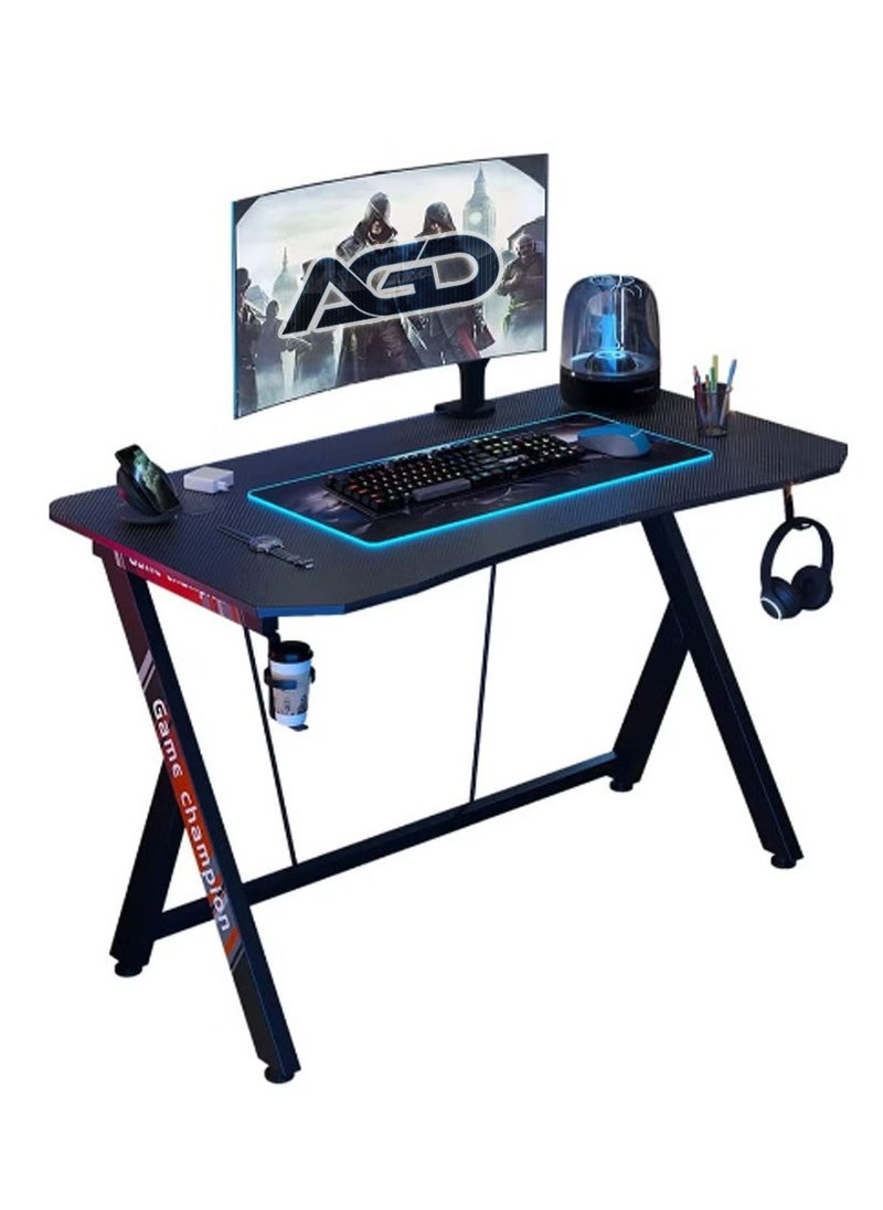 AGD Gaming Desk 120 cm, Small Gaming Desk, Gift Idea, PC Computer Desk, Home Office Desk Workstation with Carbon Fiber Surface, Gaming Table with Headphone Hook and Cup Holder  - Image 3