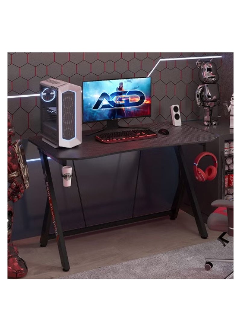 AGD Gaming Desk 120 cm, Small Gaming Desk, Gift Idea, PC Computer Desk, Home Office Desk Workstation with Carbon Fiber Surface, Gaming Table with Headphone Hook and Cup Holder  - Image 2