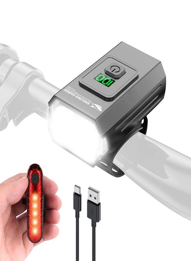Smiling Shark Bicycle Lights, LED Bike Front Clip Light & Free Red Tail Light IPX6 Waterproof USB Rechargeable Powerful Safety Bike Headlight Accessories Set for Night Riding Cycling - Image 1